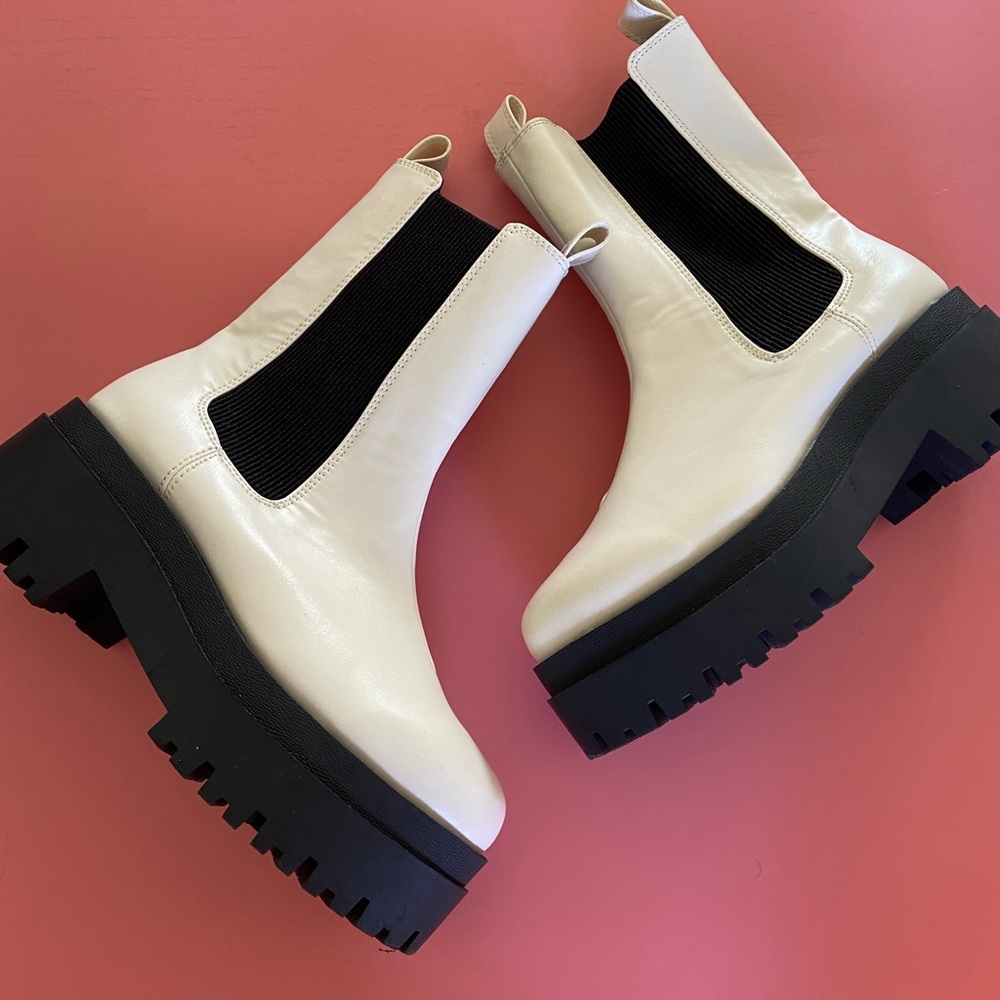 White and Black Chunky Platform boots